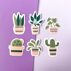 Plant Sticker Set, Pack Of 6 Gardening Plant Stickers, Plant Vinyl Stickers, Potted Plant Laptop Stickers, Greenery Plant Stickers