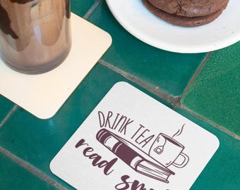 Drink tea, read smut coffee coaster - Housewarming gifts - Booktok - Book lovers - Spicy Books - Smut Lovers Gift - Romantasy