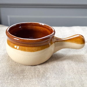 Beautiful Vintage French Pottery Very Small Handled Pot, French Brown and Cream Pottery with Handle, Found in Provence
