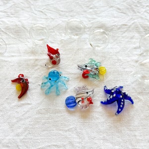 Vintage Italian Murano Glass Floating Fish Starfish Octopus with Floating Balls, Set/6 Murano Glass Aquarium Sea Creatures, Found in Italy