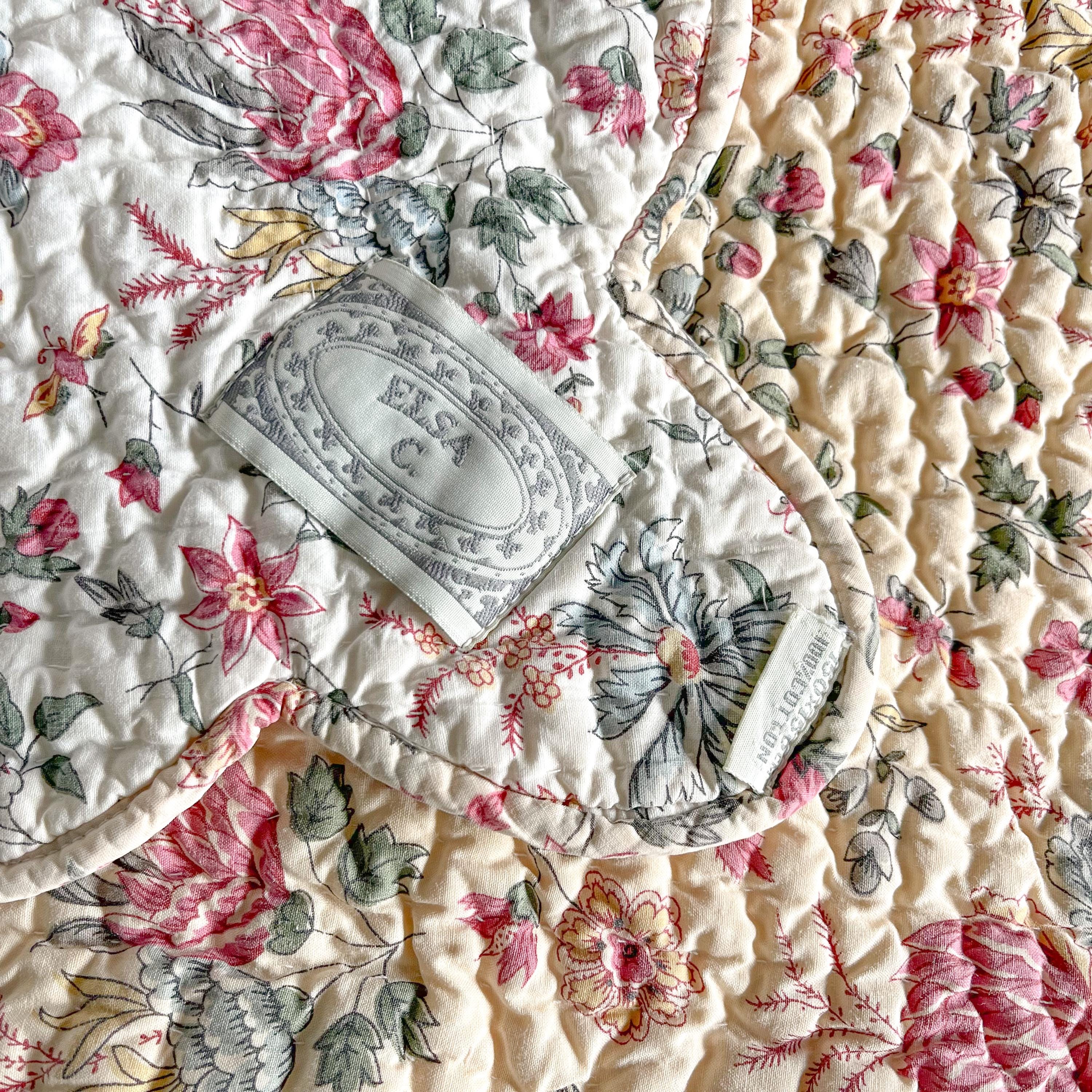 Beautiful Vintage French Elsa C Handstitched Reversible Square