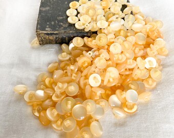 Vintage Yellow Pearlized Buttons, Vintage Sewing Notions, Small Vintage Buttons, Set of 24
