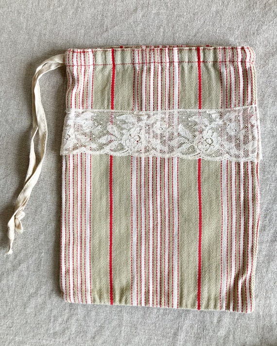 Vintage French Striped Monogrammed Drawstring Bag… - image 6