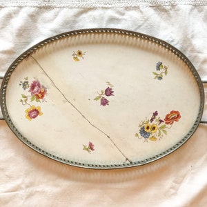 Beautiful Antique English Porcelain and Metal Serving Tray