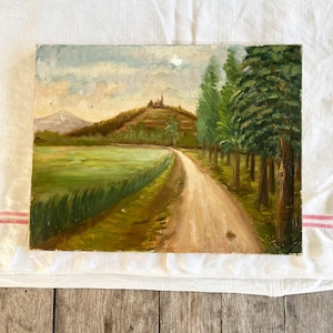 Beautiful Vintage French Oil on Canvas Painting, French Landscape Painting, Provencal Hilltop Village Painting, Found in Provence