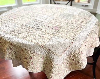 Beautiful French Vintage Square Boutis (Quilt), Pink, Green, Cream Throw Quilt, Provençal Boutis Carrée, French Linens, Found in Provence