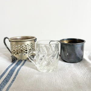 Pretty Antique Cups, Very Small, Silver and Glass, Set of Three