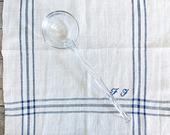Beautiful Vintage Clear Glass Large Punch Ladle, Pour Spout, Flat Bottom, and Handle Hook, Approximately 13 inches