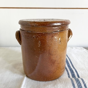 Vintage French Brown Stoneware Small Lidded Jar, French Country Small Stoneware Crock, Vintage French Pottery, Found in Provence