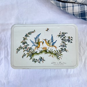 French Moustiers Lidded Tin Box, Lalliers à Moustieres, French Blue Yellow and Green Tin Box, Found in Provence