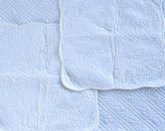 Beautiful French White Quilted Cotton Square Throw Pillow Covers, 2, Provençal Pillow Covers, Scalloped Edges, 16 X 16in, Found in Provence