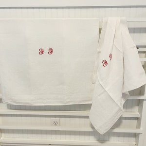 Set of 2 Vintage French Monogrammed Table Squares, Napkins, Red Monogram GT, Vintage French Linens, Found in Provence