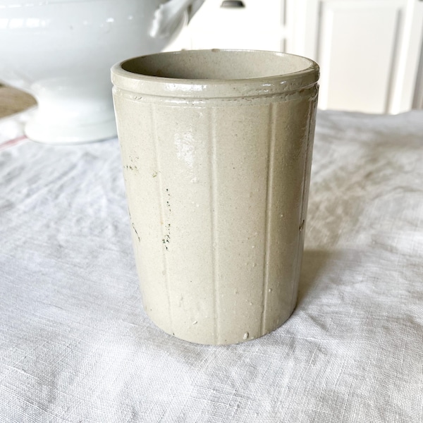 Antique English Stoneware Jam Jar, English Beige Stoneware Ribbed Marmalade Jar, English Pottery, English Stoneware Pot