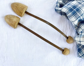 Vintage French Ladies Wood and Metal Shoe Shapers Stretchers Forms, Wood Shoe Shapers, One Pair, Found in Provence