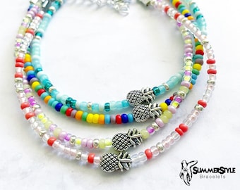 Mini Silber Ananas Skinny Perlen Fußkettchen, Fußkette, Seed Bead Fußkette, SummerStyle Armbänder