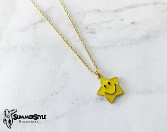 Happy Face Star Charm Necklace, Star Jewelry, Gold Chain Necklace, SummerStyle Bracelets