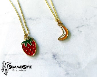 Dainty Fruit Charm Necklace, Strawberry Necklace, Banana Necklace, Gold Chain Necklace, SummerStyle Bracelets