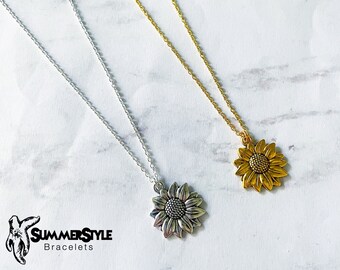 Sunny Sunflower Necklace, Sunflower Jewelry, Stainless Steel Chain Necklace, SummerStyle Bracelets