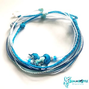 Helles blaues Einhorn verstellbares wasserdichtes Armband Pack, Einhorn Geschenk, Einhorn Armband, Wachsschnur Armband