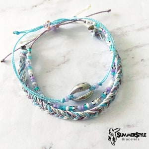 Verstelbare waterdichte armbandenset met kaurischelp, armband met kaurischelp, surfsieraden, SummerStyle-armbanden