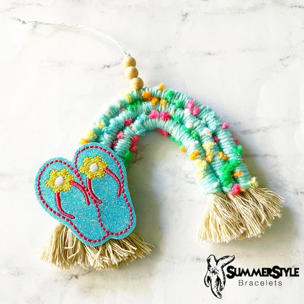 Summer Sandals Macrame Rainbow Car Charm, Macrame Wall Hanging, Boho Accessories, Macrame Rainbow, SummerStyle Bracelets