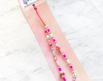 Hot Pink Cowgirl Beaded Phone Charm, Kawaii Phone Accessory, Phone Wristlet, SummerStyle Bracelets
