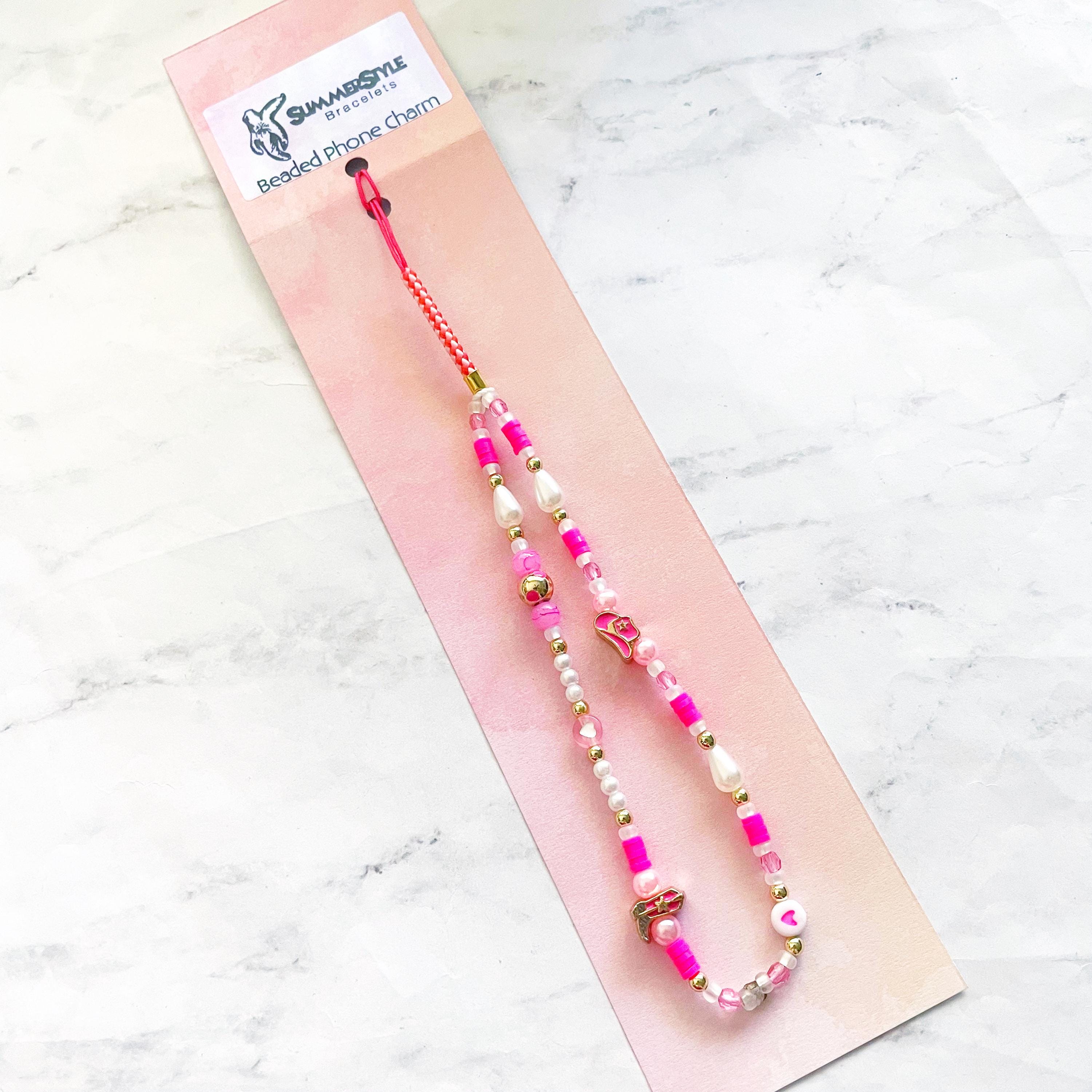 Hot Pink Cowgirl Beaded Phone Charm, Kawaii Phone Accessory, Phone