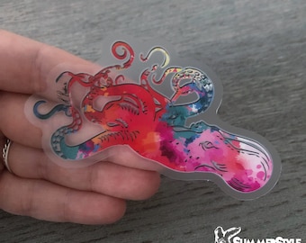 Clear Watercolor Octopus Waterproof Sticker, Octopus Sticker, Waterproof Decals, Water Bottle Stickers, SummerStyle Bracelets
