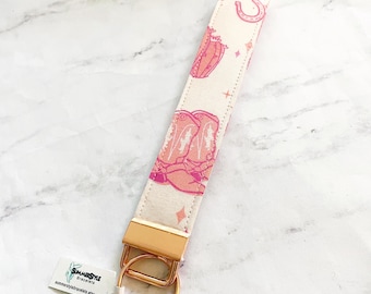 Pink Cowgirl Key Fob Wristlet, 6.5in Wristlet Lanyard, Keychain Wristlet, Handmade Lanyard, SummerStyle Bracelets