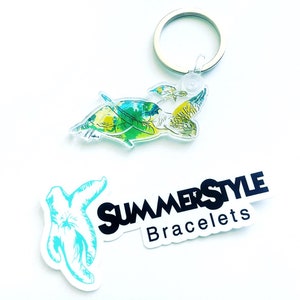 Porte-clé acrylique transparent tortue de mer aquarelle, porte-clé créature marine, porte-clé tortue, porte-clé sac à dos, bracelets estival