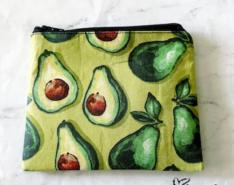 Green Avocado Zipper Pouch, Small Travel Bag, Zipper Coin Pouch, Toiletries Pouch, SummerStyle Bracelets