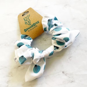 Bold Blue Seashell Bow Scrunchie, Seashell Gift, Hair Accessories, SummerStyle Bracelets