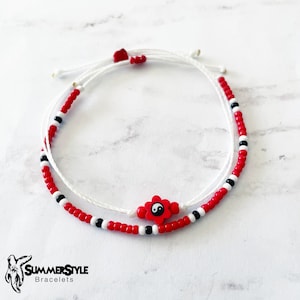 Red Yin Yang Flower Bracelet Set, Yin Yang Jewelry, Beaded Bracelets, SummerStyle Bracelets