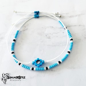 One of a Kind Light Blue Yin Yang Flower Bracelet Set, Yin Yang Jewelry, Beaded Bracelets, SummerStyle Bracelets