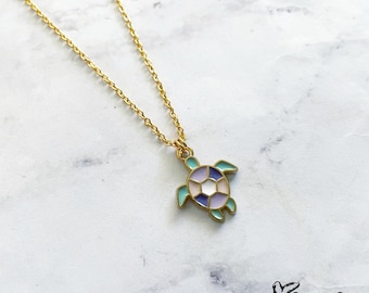 Pastel Sea Turtle Charm Necklace, Turtle Jewelry, Gold Chain Necklace, SummerStyle Bracelets