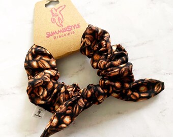 Coffee Beans Bow Scrunchie, Coffee Lover Gift, Hair Accessories, Bow Hair Tie, SummerStyle Bracelets