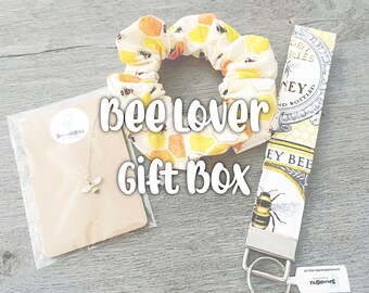 Bee Lover Gift Box, Curated Gift, Bee Jewelry, Bee Scrunchie, Gift Box for Her, Ready to Ship Gift, SummerStyle Bracelets
