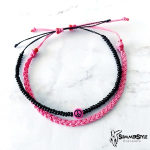 Conjunto de pulseiras com sinal de paz rosa paixão, joias hippie, pulseiras SummerStyle