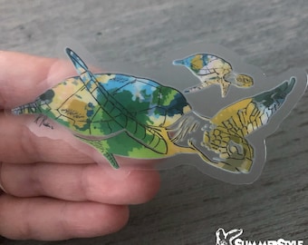 Clear Watercolor Sea Turtle Waterproof Sticker, Sea Turtle Sticker, Waterproof Decals, Water Bottle Stickers, SummerStyle Bracelets