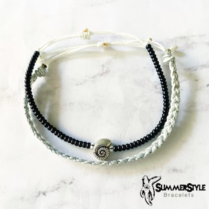 Black Seashell Adjustable Waterproof Bracelet Pack, Seashell Gift, Swirl Shell Bracelet, Seed Bead Bracelet, SummerStyle Bracelets
