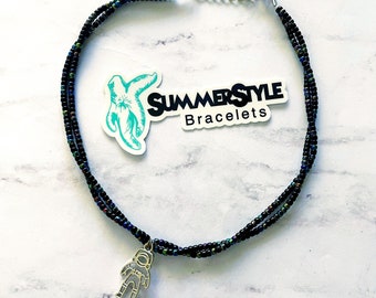 Oil Slick Astronaut Double Strand Beaded Choker, Choker Necklace, Seed Bead Choker, Galaxy Jewelry, SummerStyle Bracelets