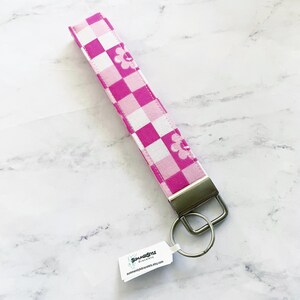 Rosa karierte Blumen Schlüsselband Armband, Handgemachte Schlüsselband Armband Lanyard 6,5in SummerStyle