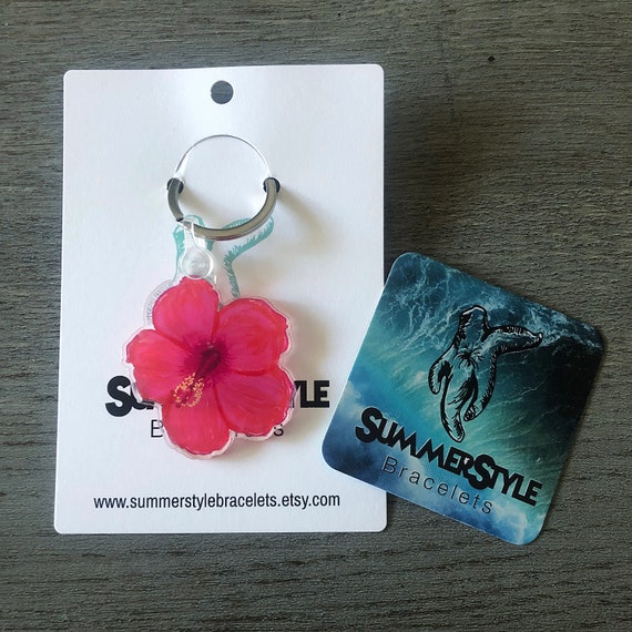 Happy Hibiscus Acrylic Keychain, Floral Gift, Backpack Keychain
