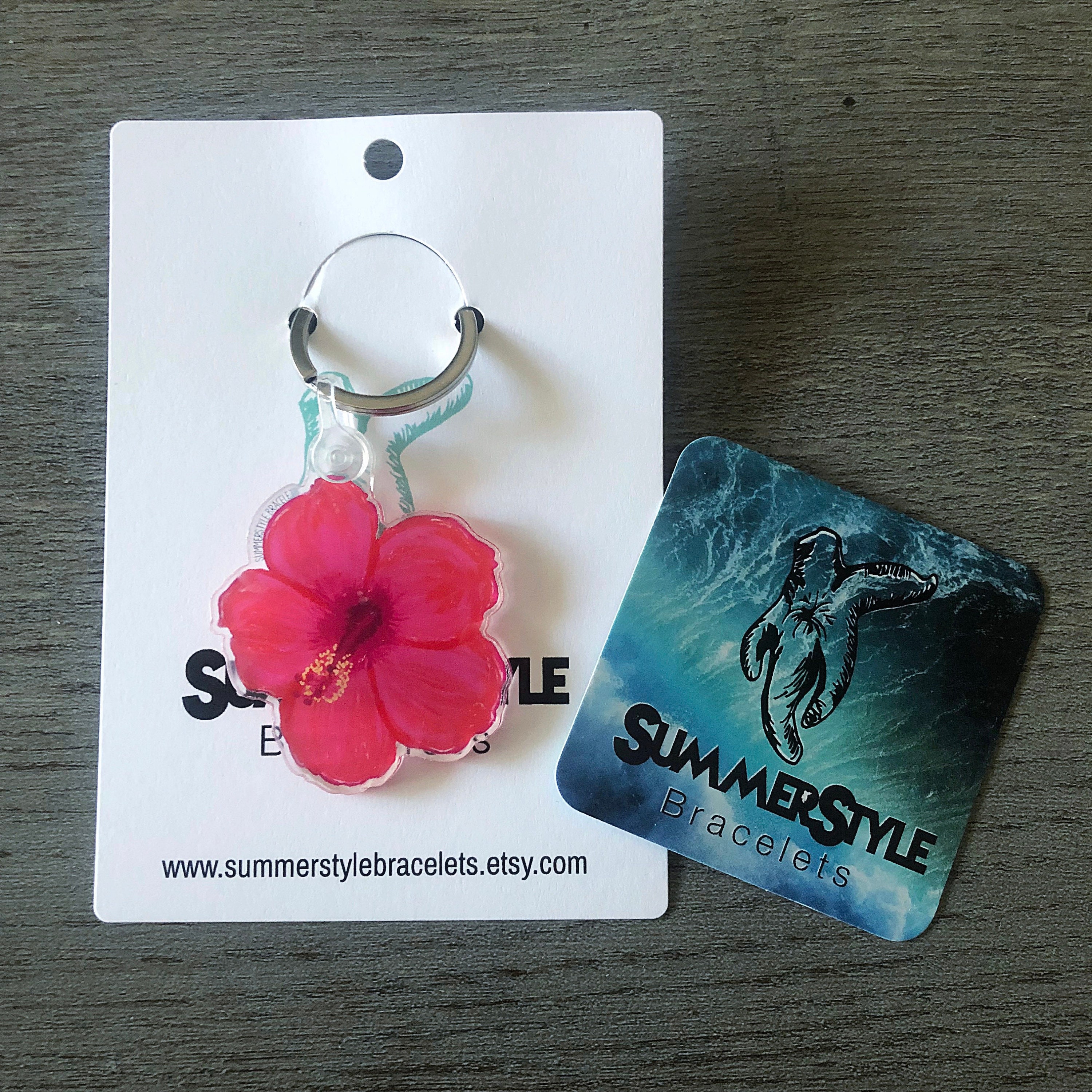 Happy Hibiscus Acrylic Keychain, Floral Gift, Backpack Keychain