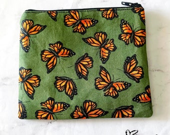 Monarch Butterfly Zipper Pouch, Small Travel Bag, Zipper Coin Pouch, Toiletries Pouch, SummerStyle Bracelets