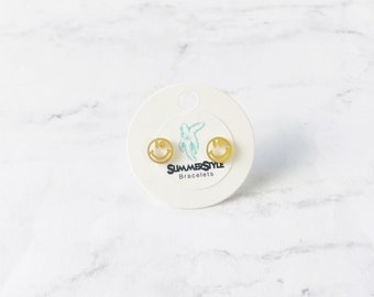 Gold Happy Face Stud Earrings, Stud Earrings, Enamel Studs, Happy Earrings, SummerStyle Bracelets