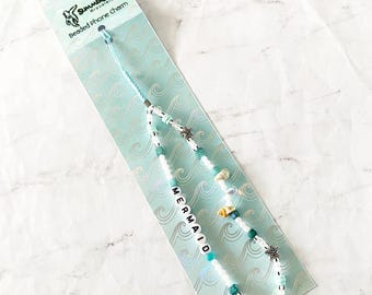 Teal Mermaid Beaded Phone Charm, Beachy Phone Accessory, Phone Wristlet, SummerStyle Bracelets