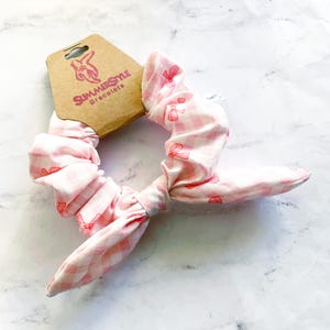 Chouchou rose avec noeud pour fille vichy, Noeud froissé avec noeud, accessoires pour cheveux, bracelets estival