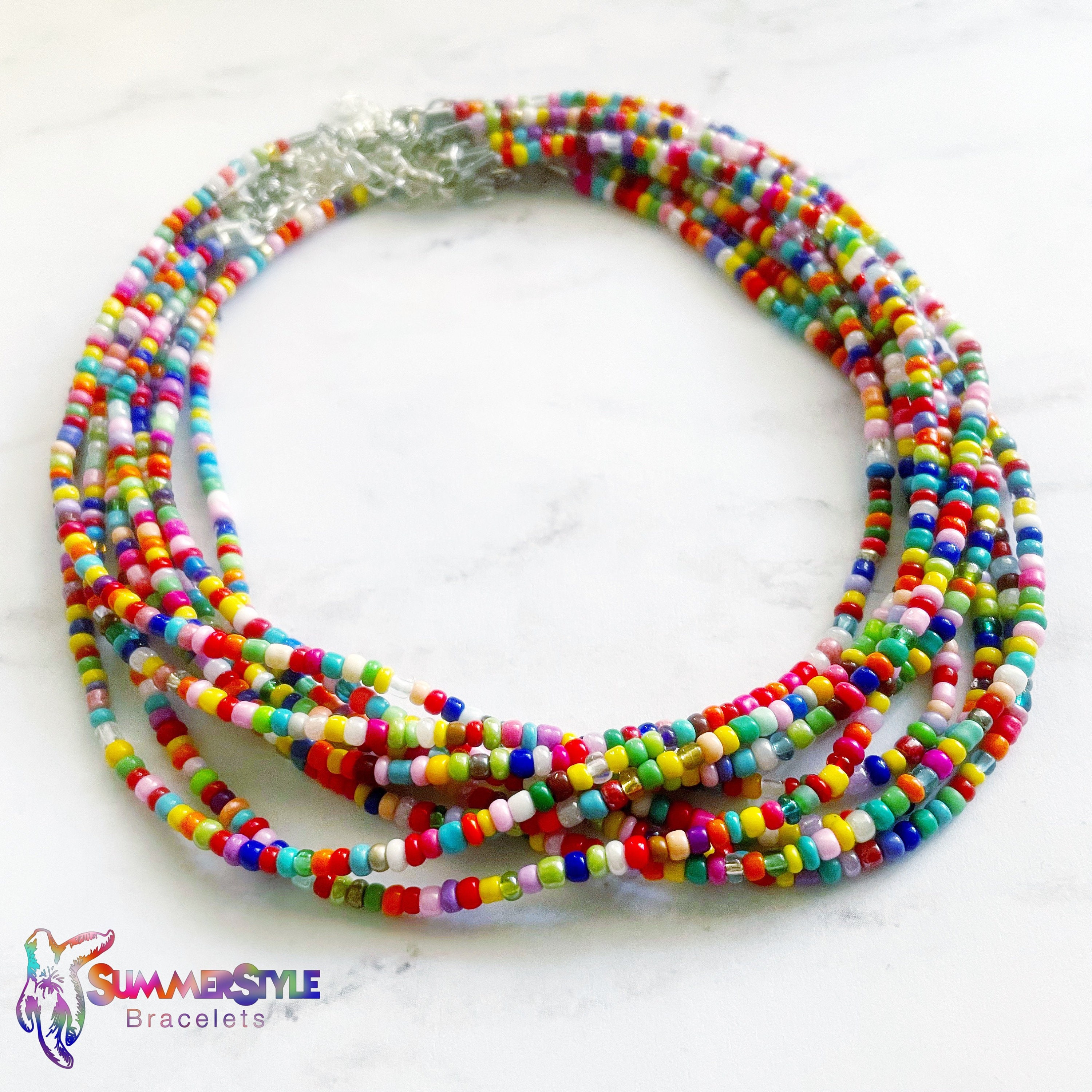 Surfer's Paradise Rainbow Seed Bead Choker, Choker Necklace, Seed
