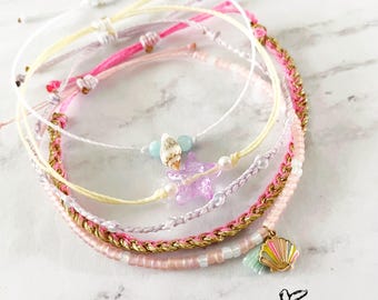 Mermaid Dreams Adjustable Waterproof Bracelet Set, Seashell Bracelets, Surf Jewelry, SummerStyle Bracelets